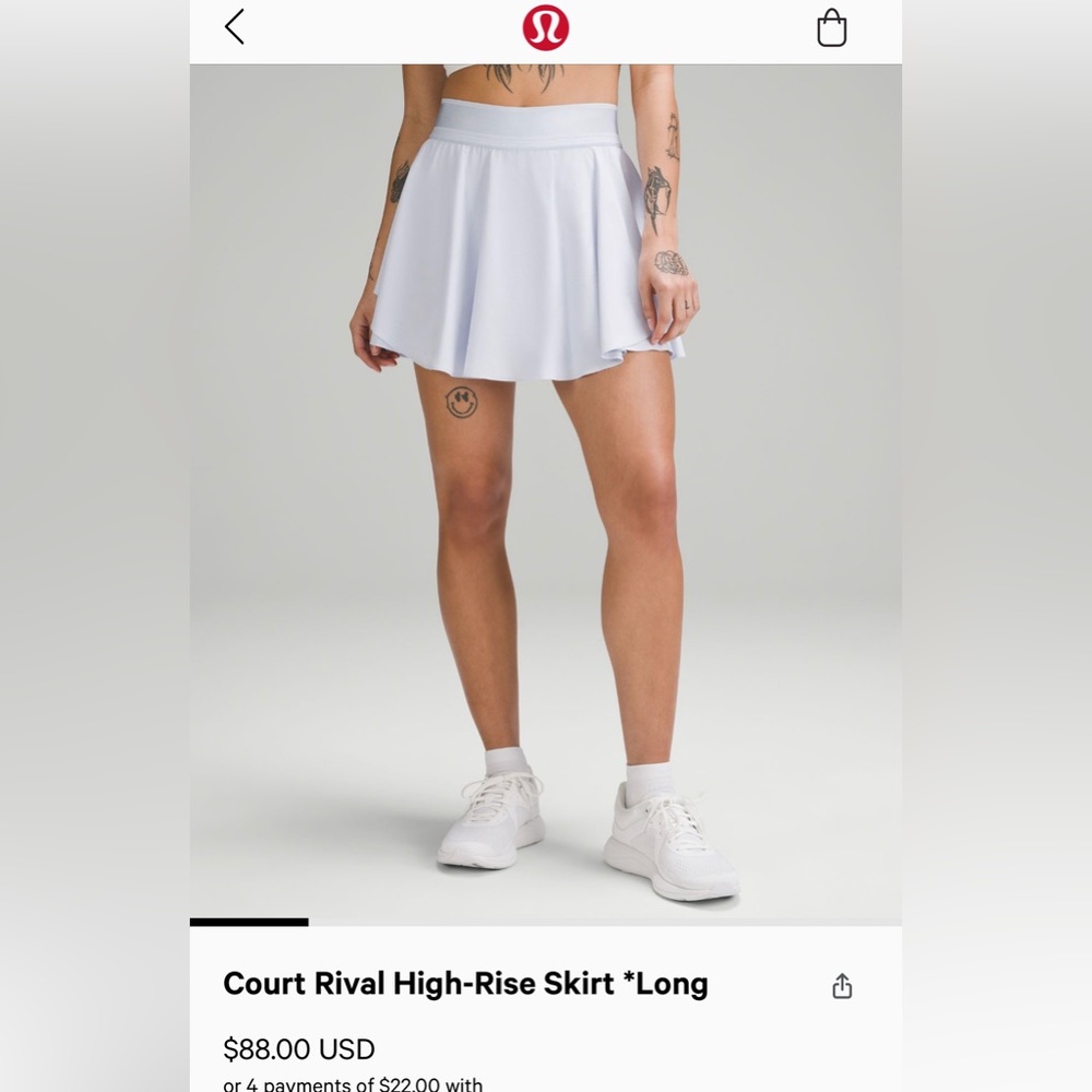 Lululemon court rival skirt high rise long size 4